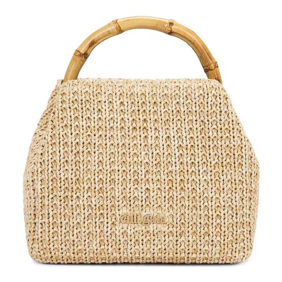 cult gaia Handbags - Cult Gaia Beige Woven Handbag with Bamboo Handle